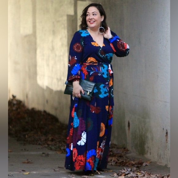 Eloquii Dresses & Skirts - ELLOQUII | Printed Kimono L/S maxi dress faux wrap BEAUTIFUL! Sz 14 & 16